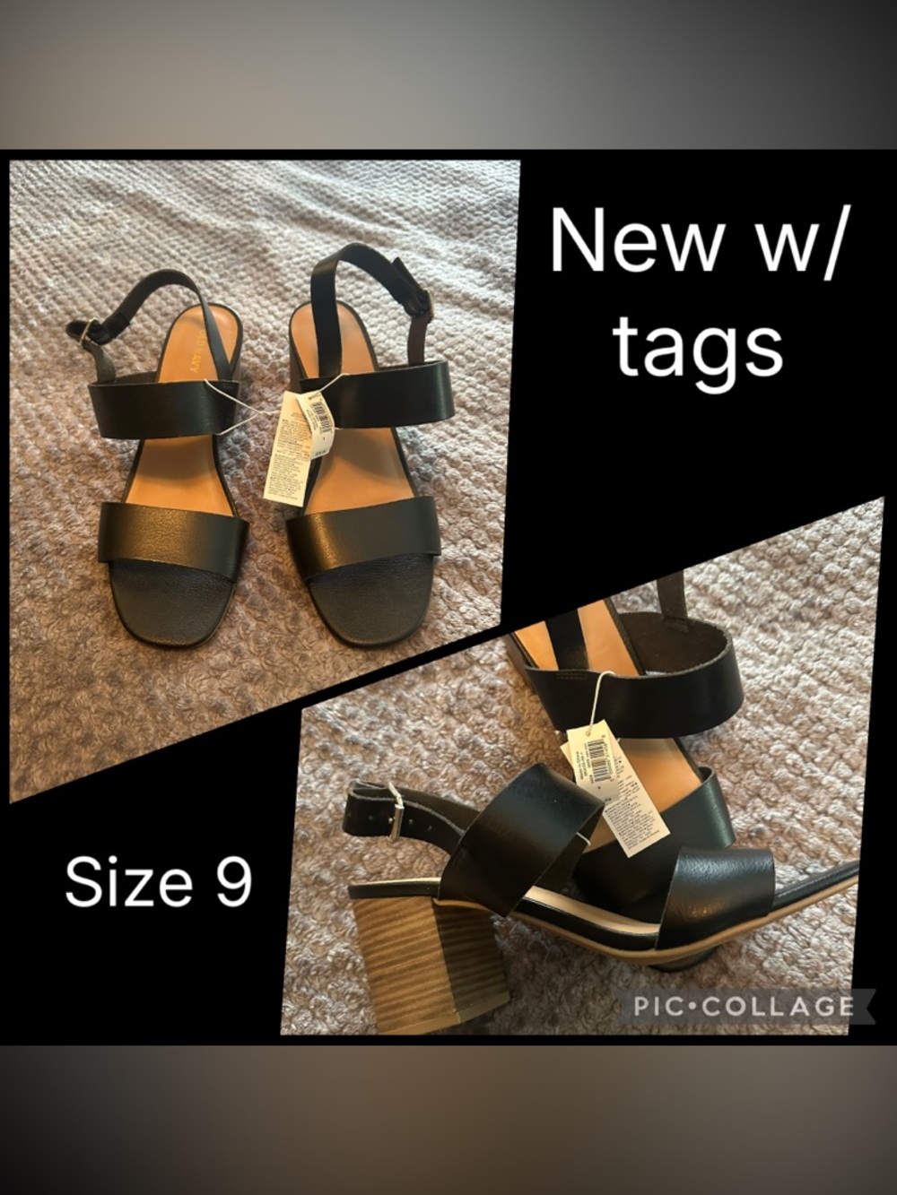 Black Block Heel Slingback Sandals - Women’s Size 9